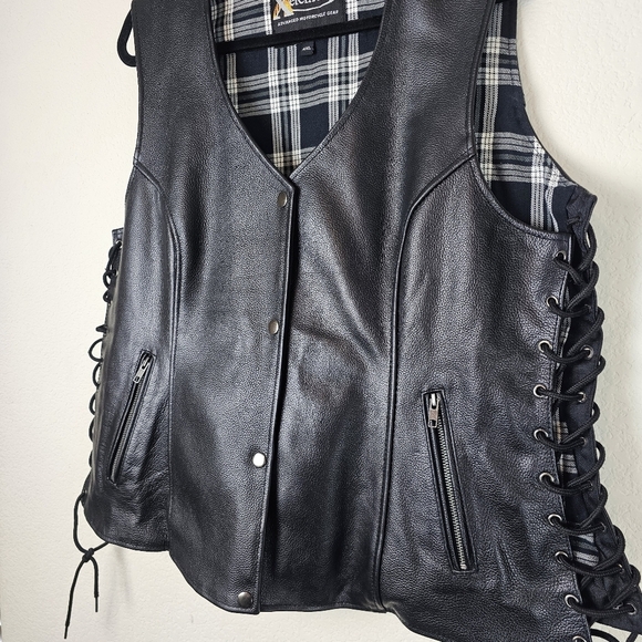 Xelement Unisex Black Leather Motorcycle Vest 4XL Conceal Carry Flannel Lined - Picture 5 of 16